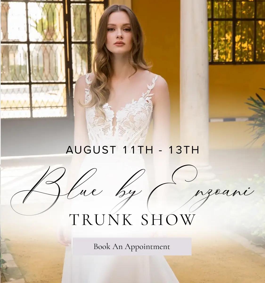 "Blue by Enzoani Trunk Show" banner for mobile